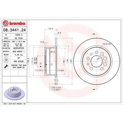 Bromsskiva BREMBO 08.3441.24, Bakaxel