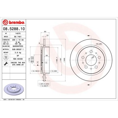Bromsskiva BREMBO 08.5288.10, Bakaxel