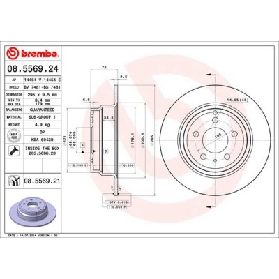 Bromsskiva BREMBO 08.5569.21, Bakaxel