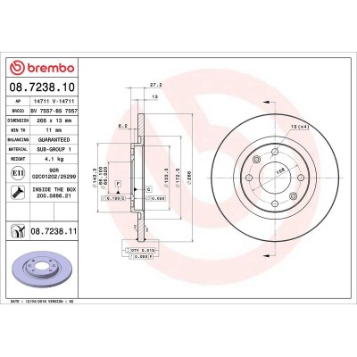 Bromsskiva BREMBO 08.7238.11, Framaxel