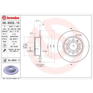 Bromsskiva BREMBO 08.9502.11, Bakaxel