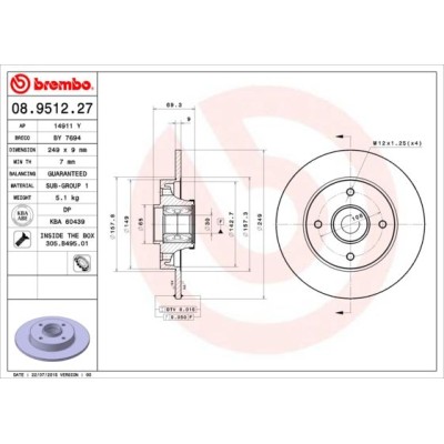 Bromsskiva BREMBO 08.9512.27, Bakaxel