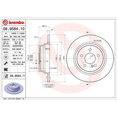 Bromsskiva BREMBO 08.9584.11, Bakaxel
