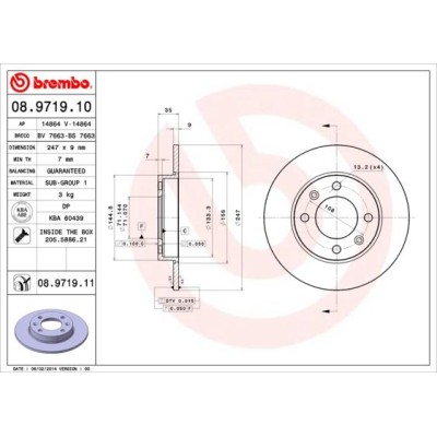 Bromsskiva BREMBO 08.9719.11, Bakaxel