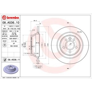 Bromsskiva BREMBO 08.A536.11, Bakaxel