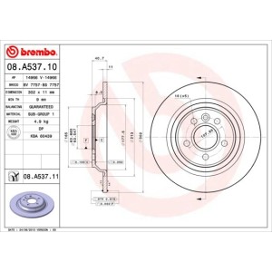 Bromsskiva BREMBO 08.A537.11, Bakaxel