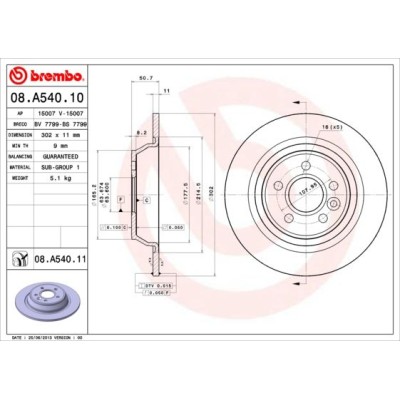 Bromsskiva BREMBO 08.A540.11, Bakaxel