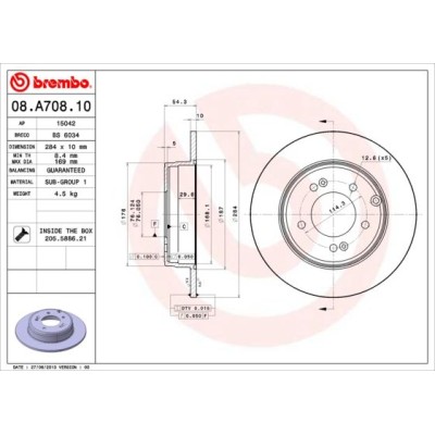 Bromsskiva BREMBO 08.A708.11, Bakaxel