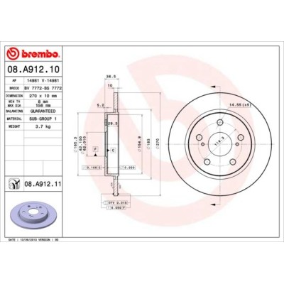 Bromsskiva BREMBO 08.A912.11, Bakaxel