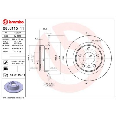 Bromsskiva BREMBO 08.C115.11, Bakaxel