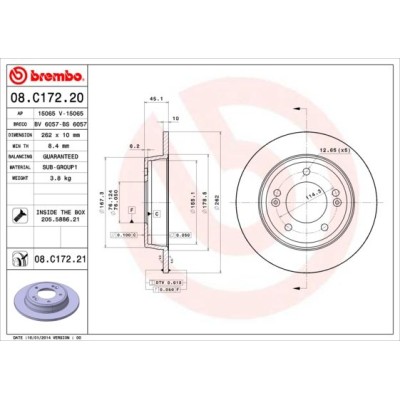 Bromsskiva BREMBO 08.C172.21, Bakaxel