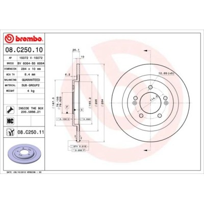 Bromsskiva BREMBO 08.C250.11, Bakaxel