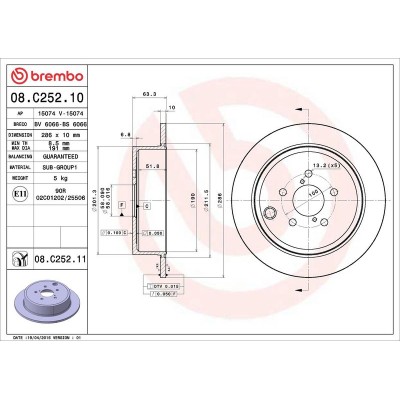 Bromsskiva BREMBO 08.C252.11, Bakaxel