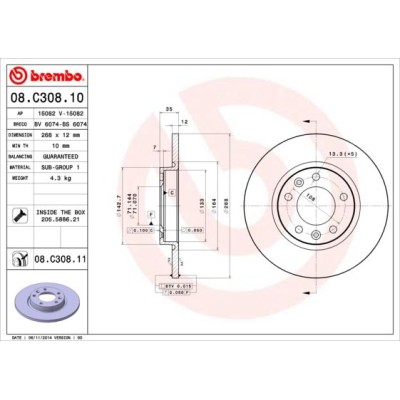 Bromsskiva BREMBO 08.C308.11, Bakaxel