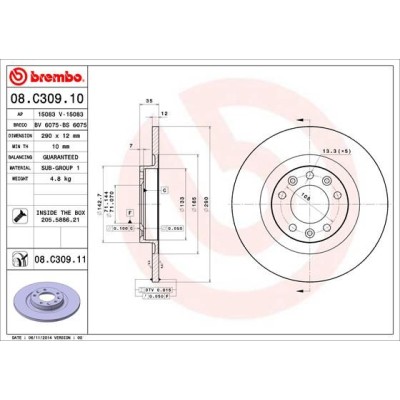 Bromsskiva BREMBO 08.C309.11, Bakaxel
