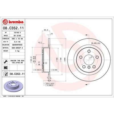 Bromsskiva BREMBO 08.C352.11, Bakaxel