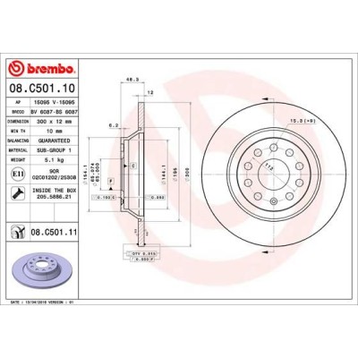 Bromsskiva BREMBO 08.C501.11, Bakaxel