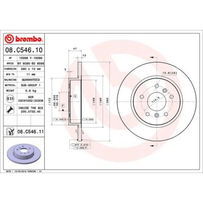 Bromsskiva BREMBO 08.C546.11, Bakaxel