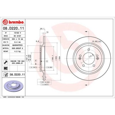 Bromsskiva BREMBO 08.D220.11, Bakaxel