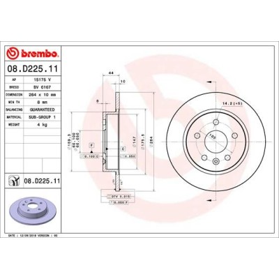 Bromsskiva BREMBO 08.D225.11, Bakaxel