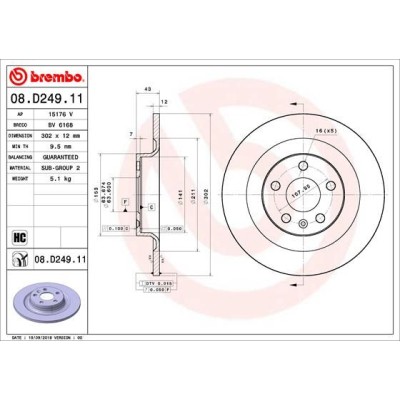 Bromsskiva BREMBO 08.D249.11, Bakaxel