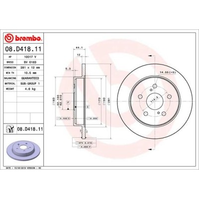Bromsskiva BREMBO 08.D418.11, Bakaxel
