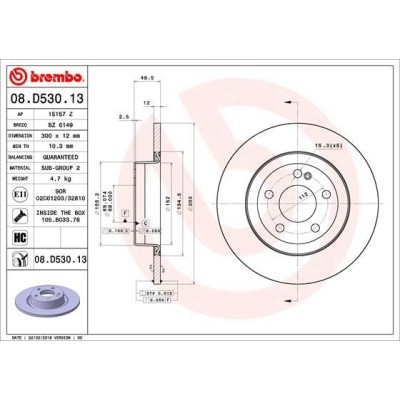 Bromsskiva BREMBO 08.D530.13, Bakaxel
