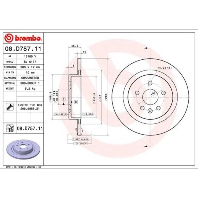 Bromsskiva BREMBO 08.D757.11, Bakaxel
