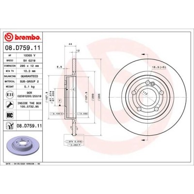 Bromsskiva BREMBO 08.D759.11, Bakaxel