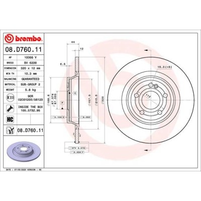 Bromsskiva BREMBO 08.D760.11, Bakaxel