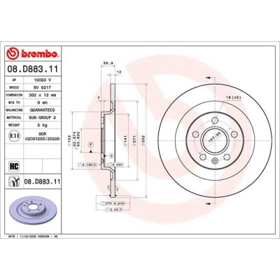 Bromsskiva BREMBO 08.D883.11, Bakaxel