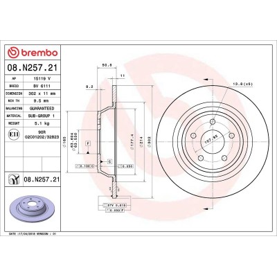 Bromsskiva BREMBO 08.N257.21, Bakaxel