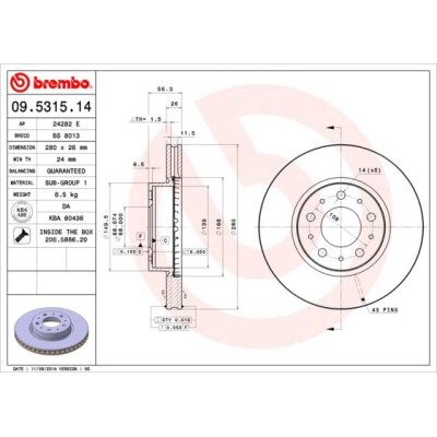 Bromsskiva BREMBO 09.5315.14, Framaxel