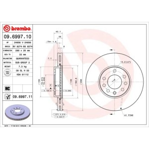 Bromsskiva BREMBO 09.6997.11, Framaxel
