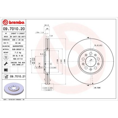Bromsskiva BREMBO 09.7010.21, Framaxel
