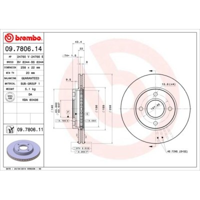 Bromsskiva BREMBO 09.7806.11, Framaxel