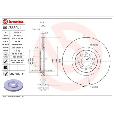 Bromsskiva BREMBO 09.7880.11, Framaxel
