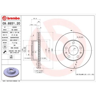 Bromsskiva BREMBO 09.8931.21, Framaxel