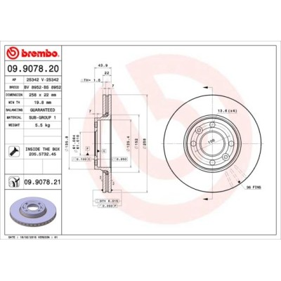 Bromsskiva BREMBO 09.9078.21, Framaxel