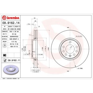 Bromsskiva BREMBO 09.9162.11, Framaxel