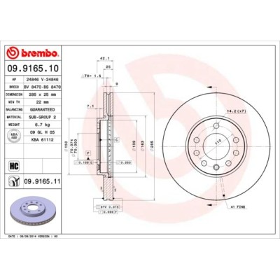 Bromsskiva BREMBO 09.9165.11, Framaxel