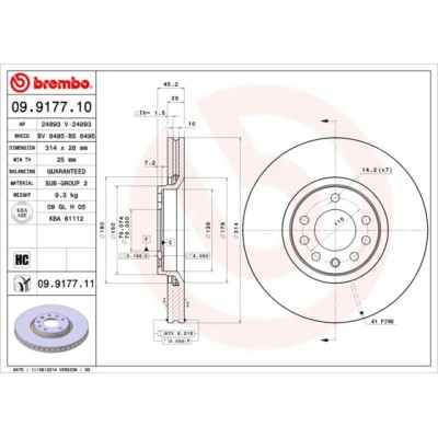 Bromsskiva BREMBO 09.9177.11, Framaxel