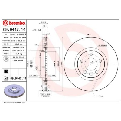 Bromsskiva BREMBO 09.9447.11, Framaxel