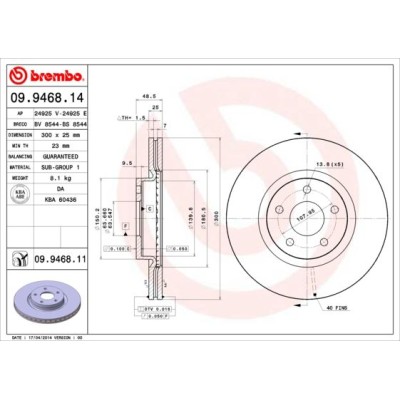 Bromsskiva BREMBO 09.9468.11, Framaxel