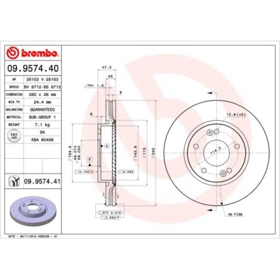 Bromsskiva BREMBO 09.9574.41, Framaxel
