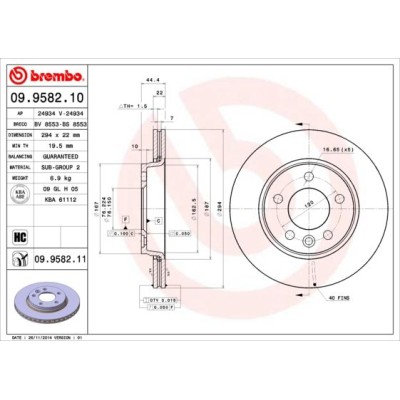 Bromsskiva BREMBO 09.9582.11, Bakaxel