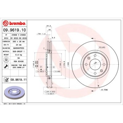 Bromsskiva BREMBO 09.9619.11, Framaxel