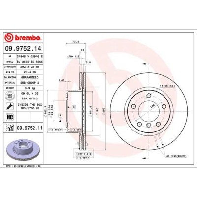 Bromsskiva BREMBO 09.9752.11, Framaxel
