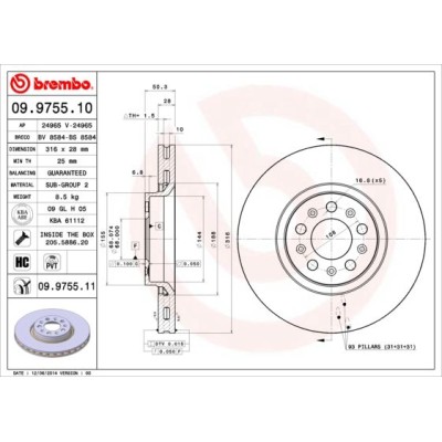 Bromsskiva BREMBO 09.9755.11, Framaxel