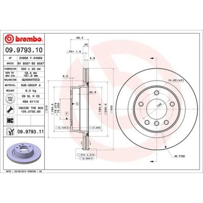 Bromsskiva BREMBO 09.9793.11, Bakaxel